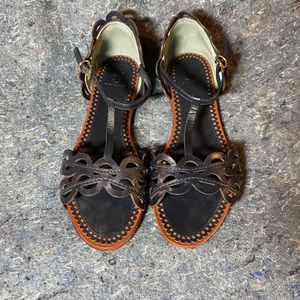 Tory Burch navy, laser-cut, flat sandals